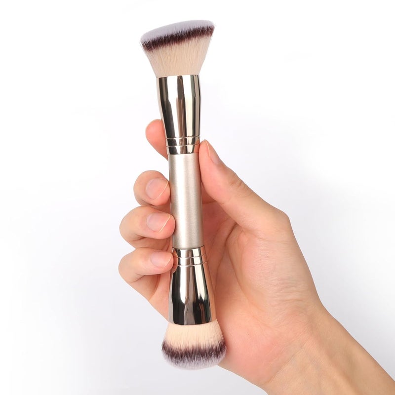 dpolla Dual-Ended Foundation Brush: Round & Angled Pro-Grade makeup brushes, 100% Vegan Synthetic Makeup Brush for Flawless Blending and Application of Liquid, Powder, Cream, Blush - Image 1